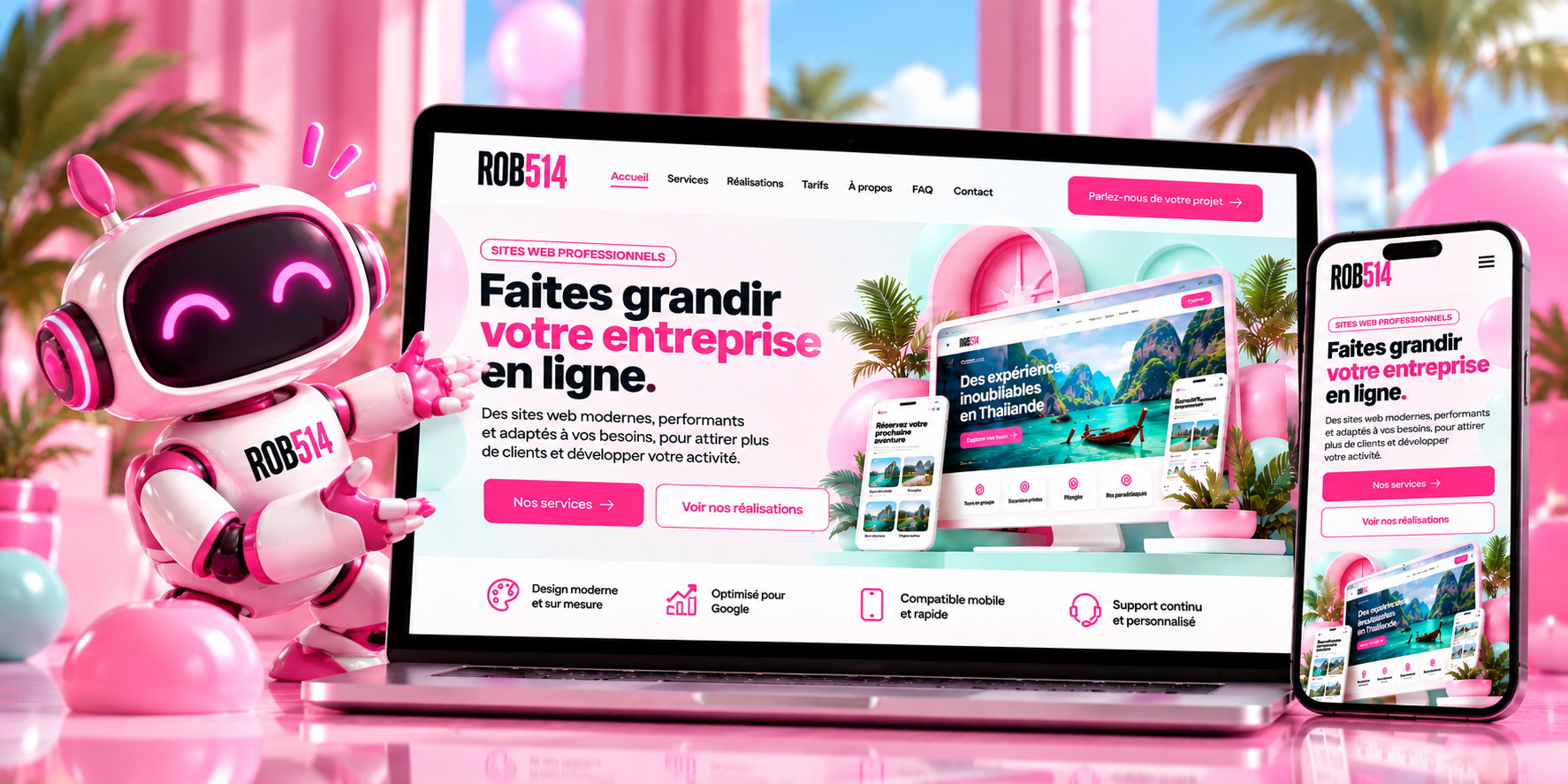 Concept ROB514 coloré et exotique présenté sur ordinateur et mobile